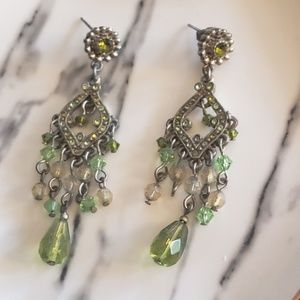 Green & Gold Beaded Earrings